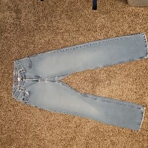 90s acid wash jeans, silvers, sz 26 inseam 33 bootcut, button fly